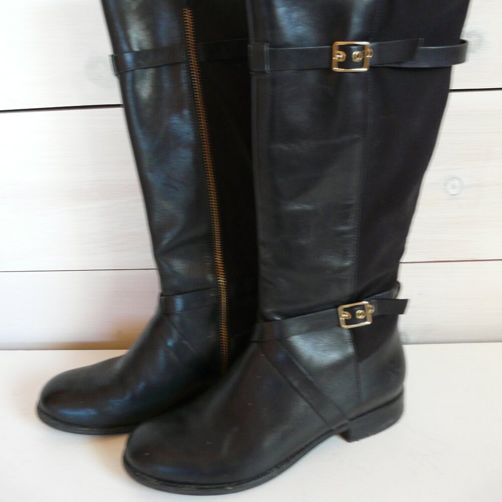Women's Cole Haan Grand Os Leather and Fabric Black Knee High 7